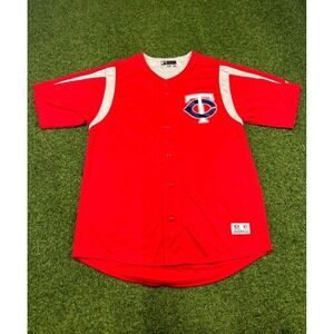 True Fan MLB Minnesota Twins Baseball Team Shirt Men Large Red Logo Button Front